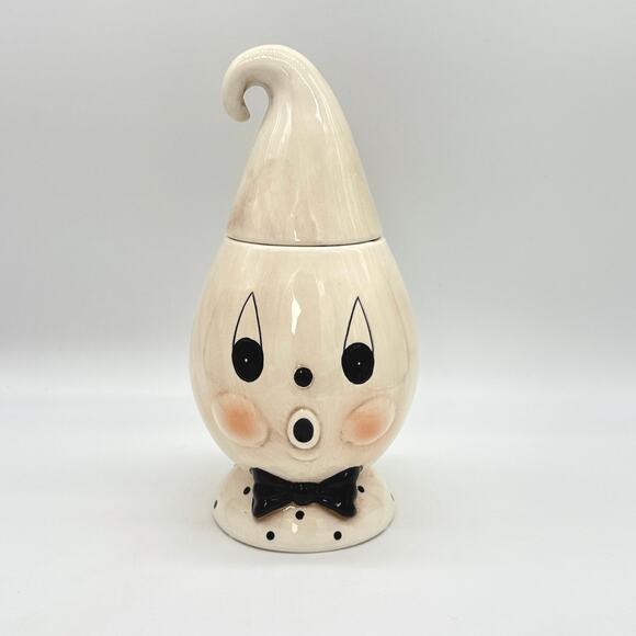 Johanna Parker Ghost Boo Cookie Jar Canister Gus Bow Tie Halloween Decor NEW - Picture 1 of 9